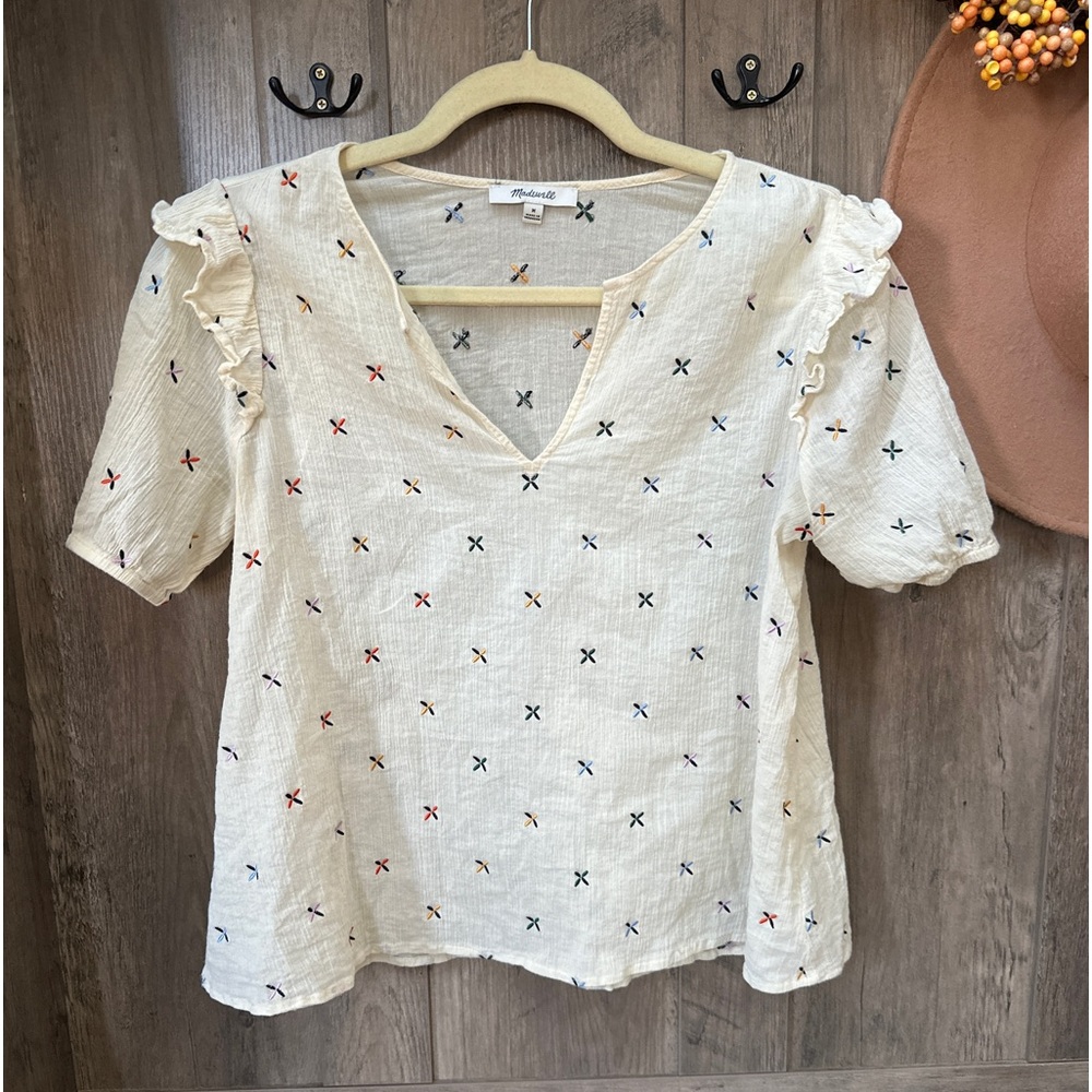 Madewell 100% Cotton Ruffle Sleeve Top M